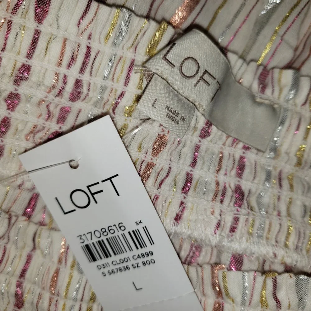 NEW‎ Loft L Cream Pink Gold Shimmer Cami Tank Top Boho Coquette Pastel Cottage